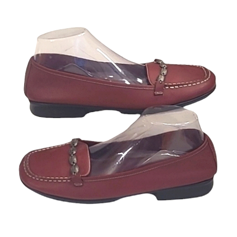 Aerosoles Aerology Loafer Silver Chain Accent Stitching Detail Square Mini Heel